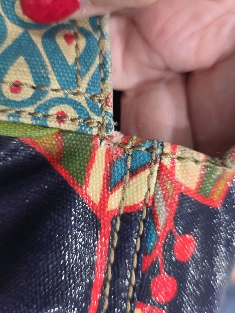 Vintage Y2K Fossil Key Per Coated Retro Floral Canvas Leather Trim Hobo Tote Bag - Picture 5 of 13